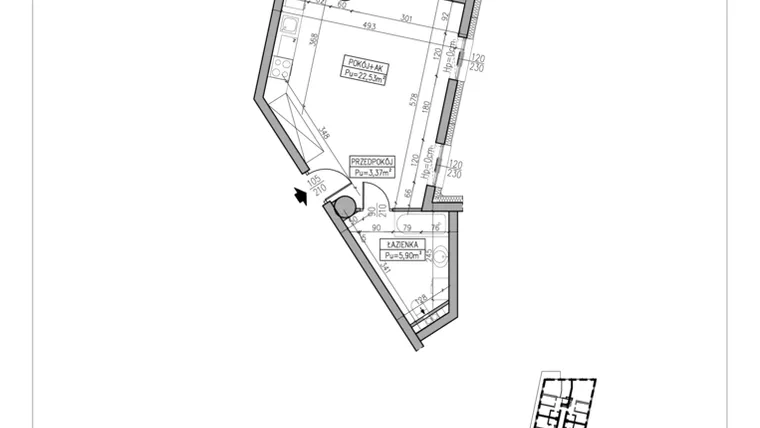 Rzut - Mieszkanie na sprzedaż 1 pokój o powierzchni 31,8 m² - numer 170 w Regal Park