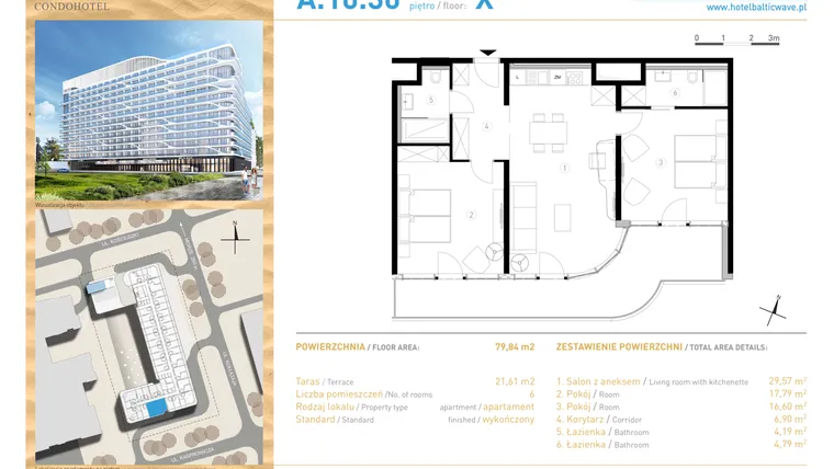 Rzut - Mieszkanie na sprzedaż 3 pokoje o powierzchni 89,68 m² - numer 10.30 w Baltic Wave