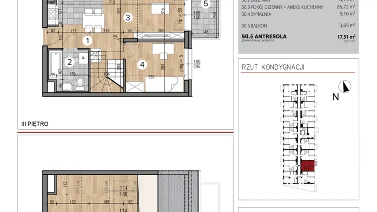 Rzut - Mieszkanie na sprzedaż 2 pokoje o powierzchni 60,96 m² - numer 50 w Wojszyckie Alejki