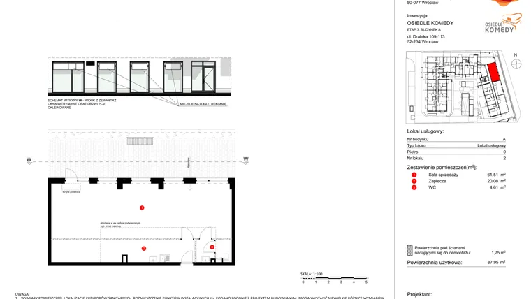 Rzut - Lokal użytkowy na sprzedaż 1 pokój o powierzchni 87,95 m² - numer A.2 w Osiedle Komedy