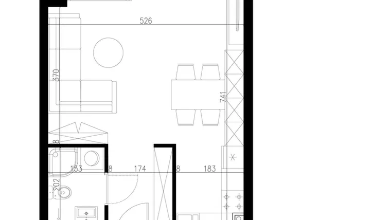 Rzut - Mieszkanie na sprzedaż 1 pokój o powierzchni 34,66 m² - numer U1.02 w Studzienna 7