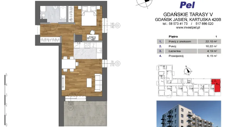 Rzut - Mieszkanie na sprzedaż 2 pokoje o powierzchni 44,37 m² - numer M.18 w Gdańskie Tarasy V