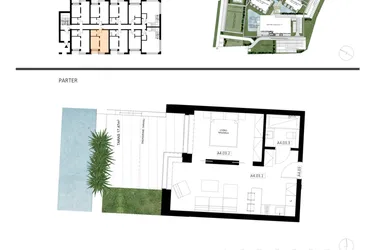 Rzut - Mieszkanie na sprzedaż 2 pokoje o powierzchni 39,46 m² - numer A4.03 w Apartamenty Dźwirzyno