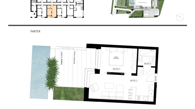 Rzut - Mieszkanie na sprzedaż 2 pokoje o powierzchni 39,46 m² - numer A4.03 w Apartamenty Dźwirzyno