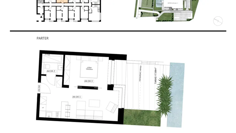 Rzut - Mieszkanie na sprzedaż 2 pokoje o powierzchni 39,28 m² - numer A4.04 w Apartamenty Dźwirzyno