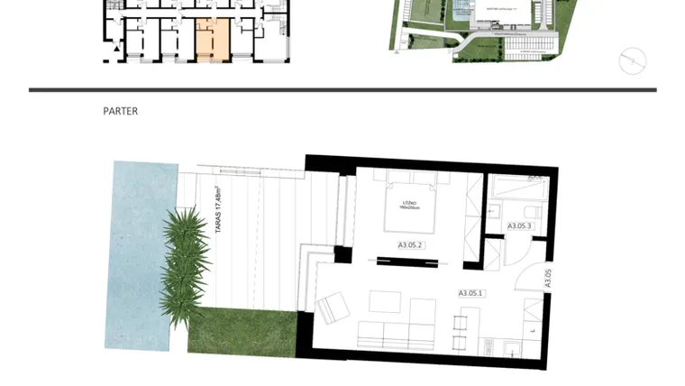 Rzut - Mieszkanie na sprzedaż 2 pokoje o powierzchni 39,4 m² - numer A3.05 w Apartamenty Dźwirzyno