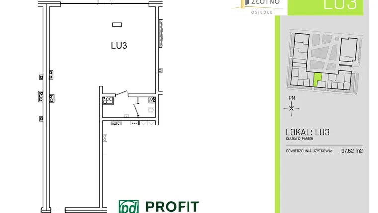 Rzut - Lokal użytkowy na sprzedaż 1 pokój o powierzchni 97,62 m² - numer LU3 w Osiedle Nowe Złotno Etap IV