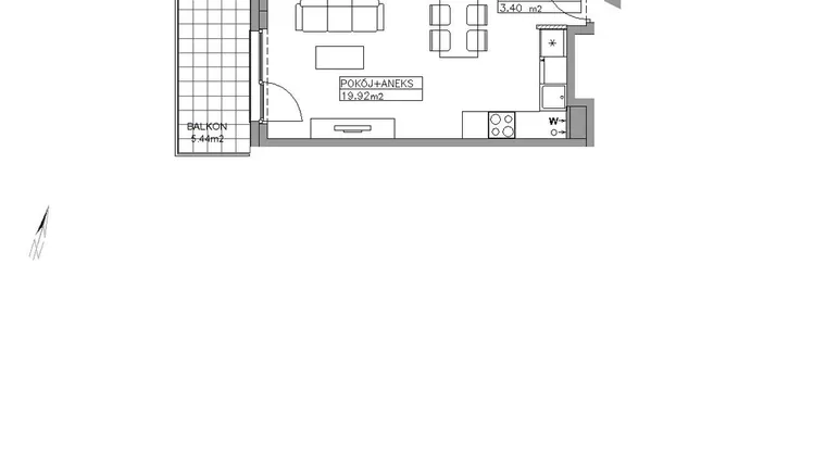 Rzut - Mieszkanie na sprzedaż 2 pokoje o powierzchni 38,9 m² - numer B1.3M05 w Młode Stogi
