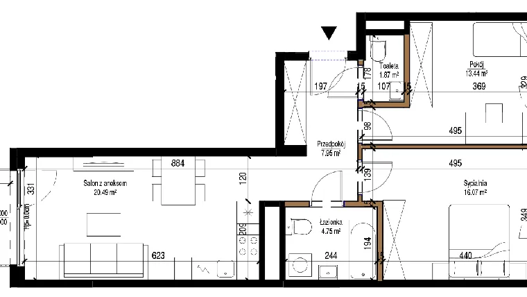 Rzut - Mieszkanie na sprzedaż 3 pokoje o powierzchni 64,57 m² - numer 39 w Aura Vita