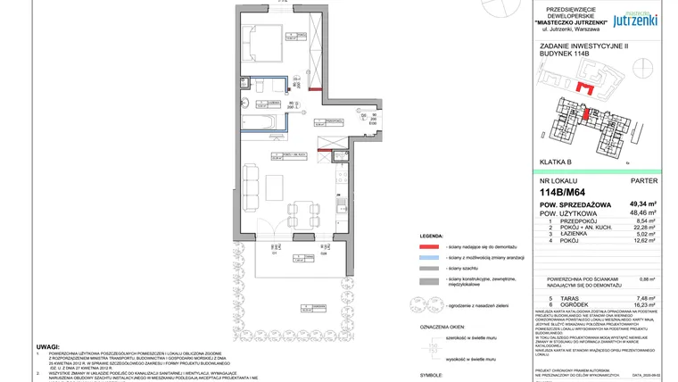 Rzut - Mieszkanie na sprzedaż 2 pokoje o powierzchni 49,34 m² - numer 114B/M064 w Miasteczko Jutrzenki etap II