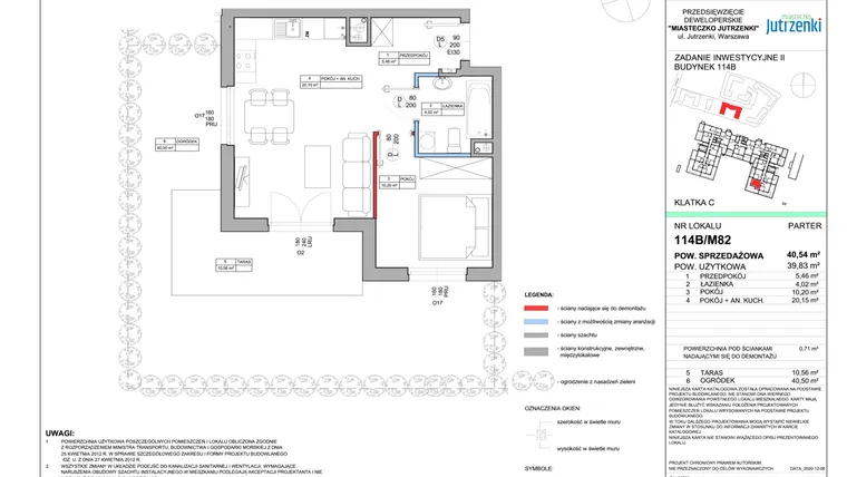 Rzut - Mieszkanie na sprzedaż 2 pokoje o powierzchni 40,54 m² - numer 114B/M082 w Miasteczko Jutrzenki etap II