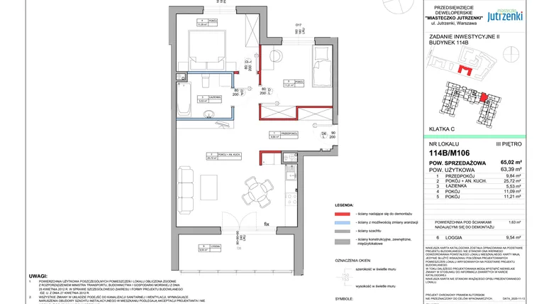 Rzut - Mieszkanie na sprzedaż 3 pokoje o powierzchni 65,02 m² - numer 114B/M106 w Miasteczko Jutrzenki etap II