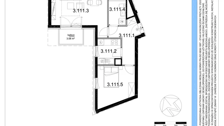 Rzut - Mieszkanie na sprzedaż 2 pokoje o powierzchni 47,23 m² - numer 3.111 w Osiedle Rycerskie Etap IV