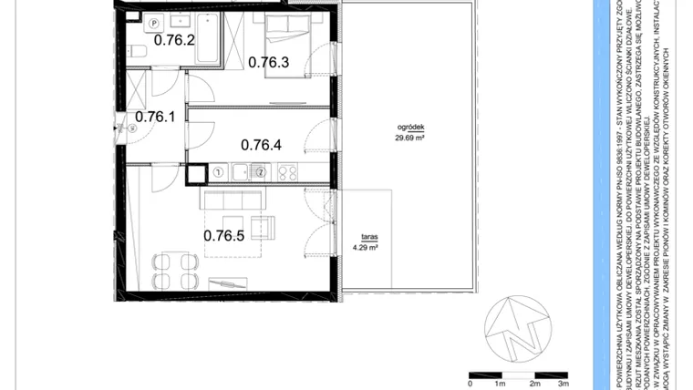 Rzut - Mieszkanie na sprzedaż 2 pokoje o powierzchni 51,86 m² - numer 0.76 w Osiedle Rycerskie Etap IV
