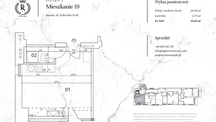 Rzut - Mieszkanie na sprzedaż 1 pokój o powierzchni 25,65 m² - numer 19 w Projekt Staromiejski