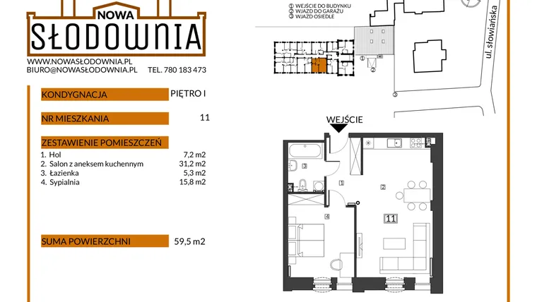 Rzut - Mieszkanie na sprzedaż 2 pokoje o powierzchni 59,5 m² - numer M11 w Nowa Słodownia