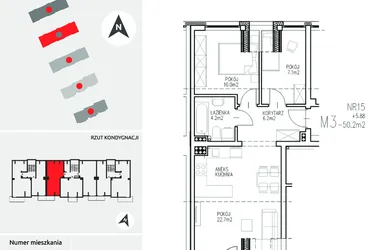 Rzut - Mieszkanie na sprzedaż 3 pokoje o powierzchni 50,2 m² - numer 4-15 w Ul. Ogrodowa - Etap II