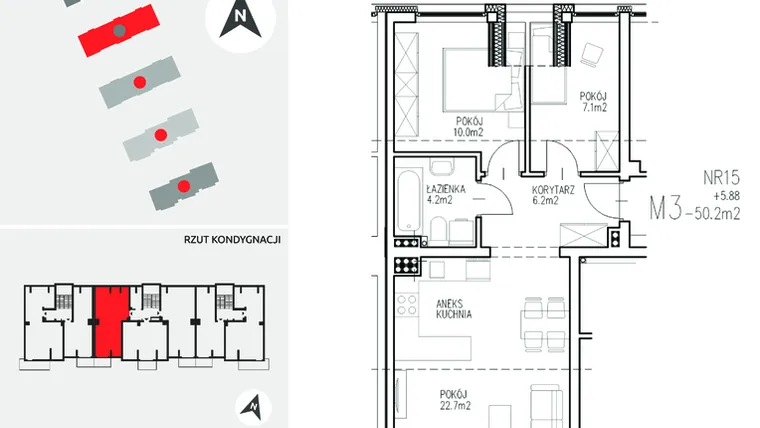 Rzut - Mieszkanie na sprzedaż 3 pokoje o powierzchni 50,2 m² - numer 4-15 w Ul. Ogrodowa - Etap II