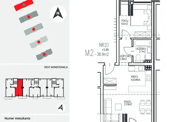 Rzut - Mieszkanie na sprzedaż 2 pokoje o powierzchni 38,9 m² - numer 5-20 w Ul. Ogrodowa - Etap II
