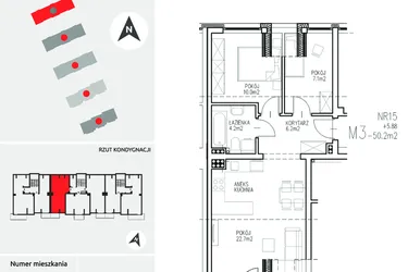 Rzut - Mieszkanie na sprzedaż 3 pokoje o powierzchni 50,2 m² - numer 5-15 w Ul. Ogrodowa - Etap II