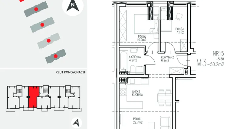 Rzut - Mieszkanie na sprzedaż 3 pokoje o powierzchni 50,2 m² - numer 5-15 w Ul. Ogrodowa - Etap II