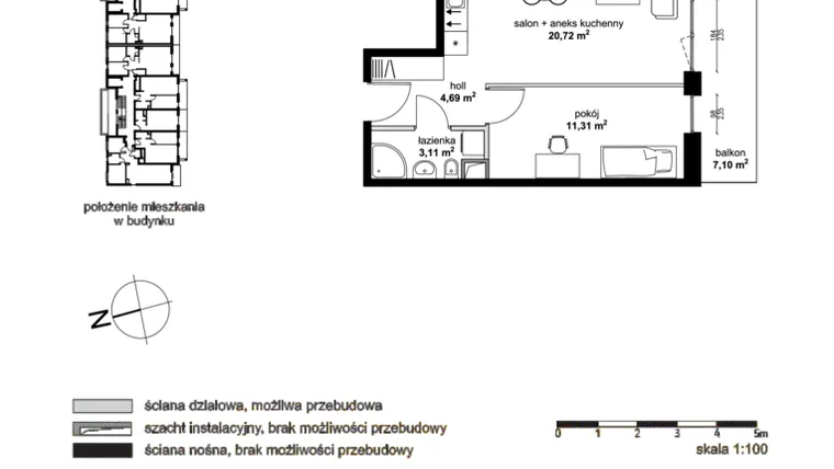 Rzut - Mieszkanie na sprzedaż 2 pokoje o powierzchni 39,83 m² - numer M 50 w Wieniawa Residence II