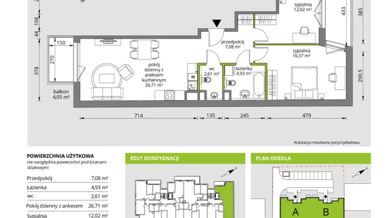 Rzut - Mieszkanie na sprzedaż 3 pokoje o powierzchni 70,55 m² - numer B.13/M w Przy Alejach III