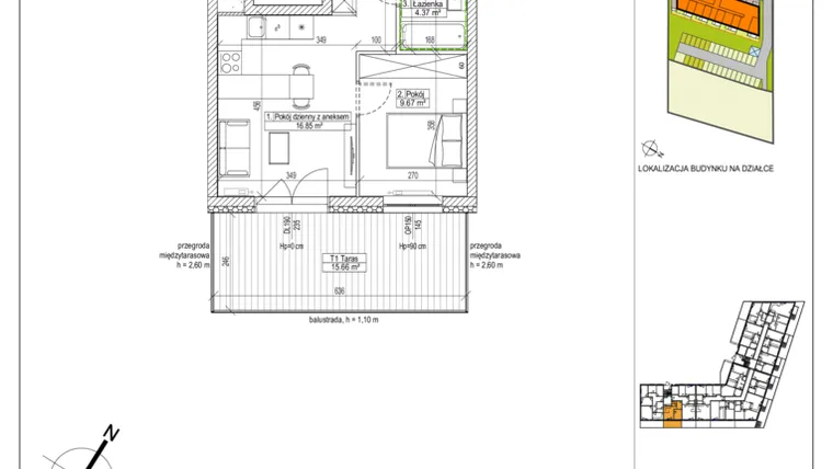 Rzut - Mieszkanie na sprzedaż 2 pokoje o powierzchni 33,82 m² - numer CIES_I_B1.0.M2 w Cieszyńska 97