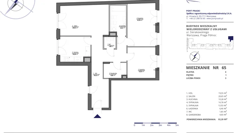 Rzut - Mieszkanie na sprzedaż 3 pokoje o powierzchni 92,39 m² - numer 65 w Sierakowskiego II