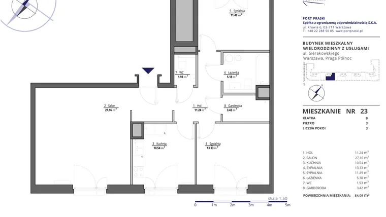 Rzut - Mieszkanie na sprzedaż 3 pokoje o powierzchni 84,26 m² - numer 23 w Sierakowskiego II