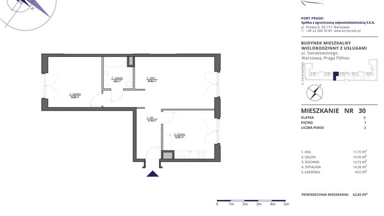 Rzut - Mieszkanie na sprzedaż 2 pokoje o powierzchni 62,93 m² - numer 30 w Sierakowskiego II