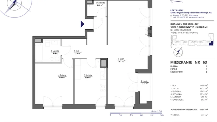 Rzut - Mieszkanie na sprzedaż 2 pokoje o powierzchni 81,69 m² - numer 63 w Sierakowskiego II