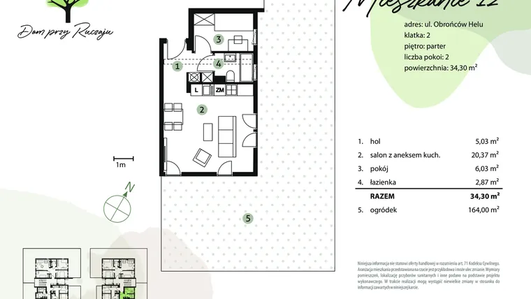 Rzut - Mieszkanie na sprzedaż 2 pokoje o powierzchni 34,3 m² - numer 12 w Dom przy Ruczaju
