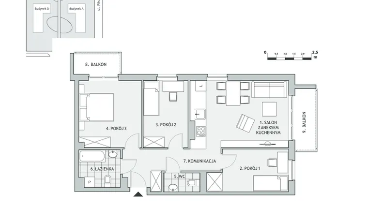 Rzut - Mieszkanie na sprzedaż 4 pokoje o powierzchni 69,92 m² - numer D1.3 w Aleksandria