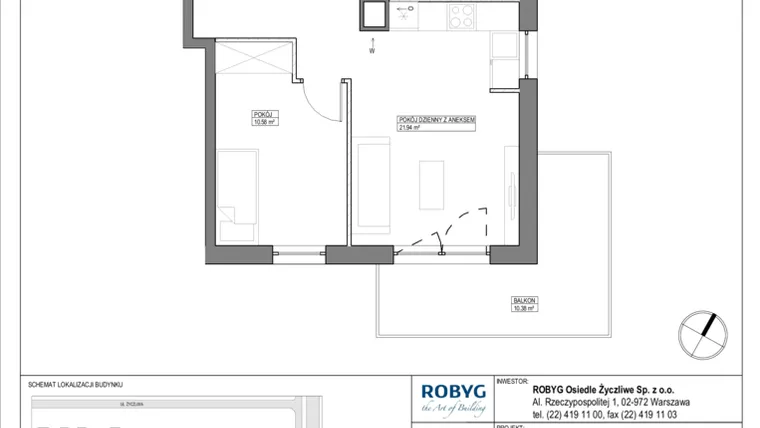 Rzut - Mieszkanie na sprzedaż 3 pokoje o powierzchni 53,66 m² - numer OZP/10/B/2/7 w Osiedle Życzliwa Praga - Etap X