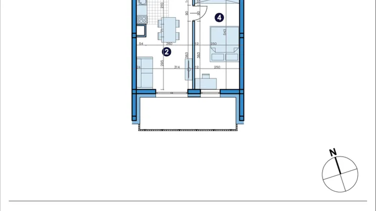 Rzut - Mieszkanie na sprzedaż 2 pokoje o powierzchni 39,95 m² - numer M-25 w Yard Residence