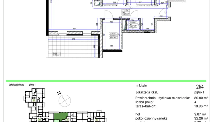 Rzut - Mieszkanie na sprzedaż 4 pokoje o powierzchni 80,8 m² - numer IV.2I-4 w Nowe Ogrody