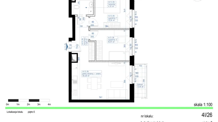 Rzut - Mieszkanie na sprzedaż 3 pokoje o powierzchni 54,28 m² - numer V.4I/26 w Nowe Ogrody