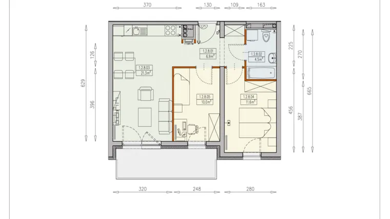 Rzut - Mieszkanie na sprzedaż 3 pokoje o powierzchni 54,3 m² - numer Z3 1/2/8/3a w Słoneczne Stabłowice