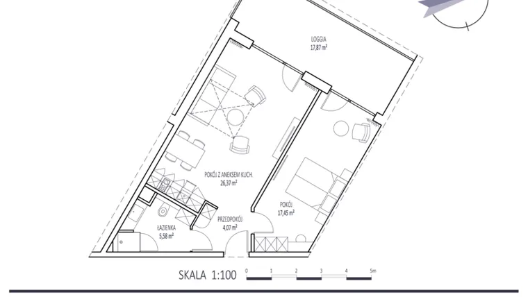 Rzut - Mieszkanie na sprzedaż 2 pokoje o powierzchni 53,47 m² - numer C-28 w Apartamenty na Klifie
