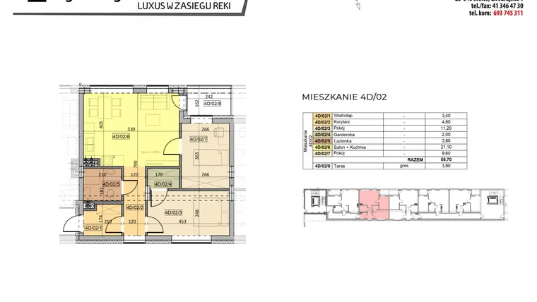 Rzut - Mieszkanie na sprzedaż 3 pokoje o powierzchni 55,36 m² - numer 4D02 w Jurajska Plaza
