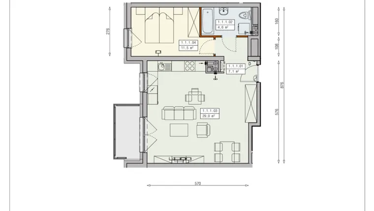 Rzut - Mieszkanie na sprzedaż 2 pokoje o powierzchni 52,1 m² - numer J14 1/1/1/2k w Cztery Pory Roku
