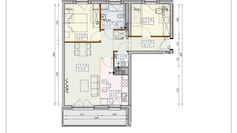 Rzut - Mieszkanie na sprzedaż 3 pokoje o powierzchni 61,5 m² - numer J16 2/4/4/3k w Cztery Pory Roku