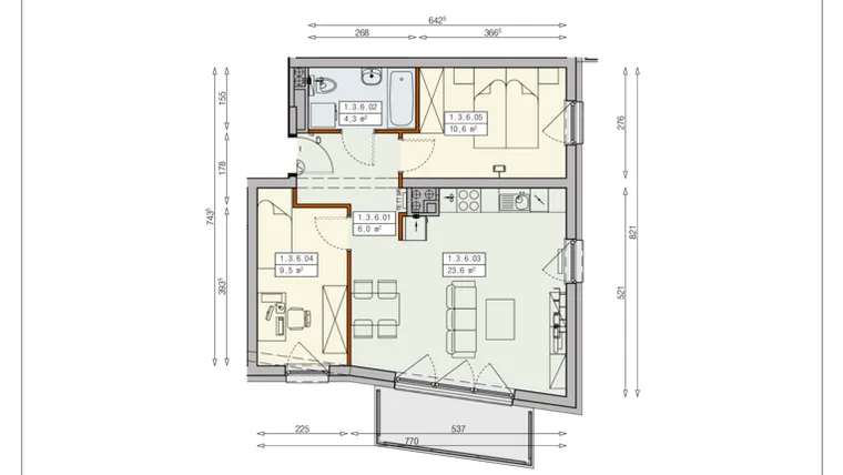 Rzut - Mieszkanie na sprzedaż 3 pokoje o powierzchni 54 m² - numer J15 1/3/6/3a w Cztery Pory Roku