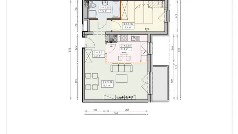 Rzut - Mieszkanie na sprzedaż 2 pokoje o powierzchni 49,7 m² - numer J15 3/4/9/2k w Cztery Pory Roku