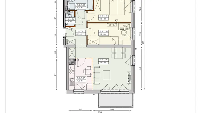 Rzut - Mieszkanie na sprzedaż 3 pokoje o powierzchni 63,5 m² - numer J18 1/3/7/3k w Cztery Pory Roku