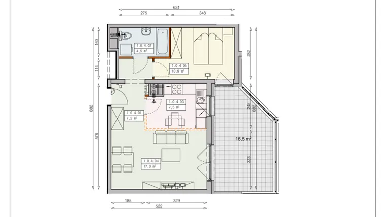 Rzut - Mieszkanie na sprzedaż 2 pokoje o powierzchni 47,1 m² - numer J15 1/0/4/2k w Cztery Pory Roku