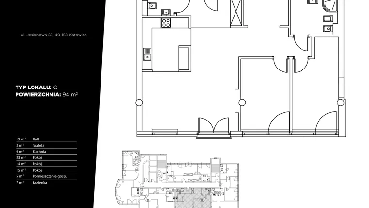 Rzut - Lokal użytkowy na sprzedaż 3 pokoje o powierzchni 93,92 m² - numer 9.3 w Jesionowa Apartaments