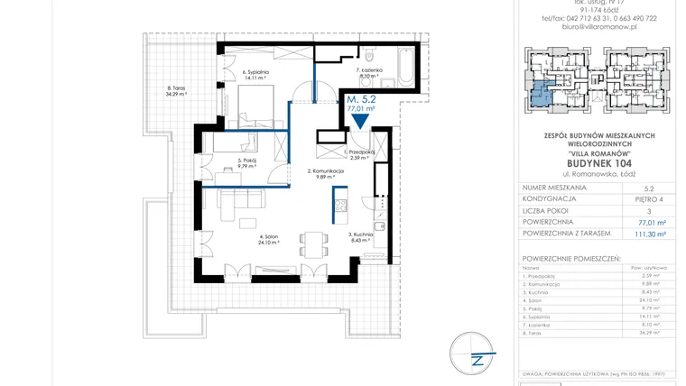 Rzut - Mieszkanie na sprzedaż 3 pokoje o powierzchni 77 m² - numer II.104-A.M 5.2 w Villa Romanów