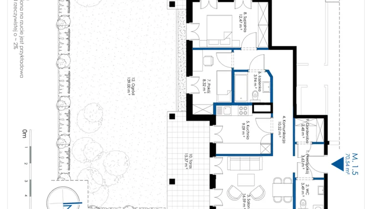 Rzut - Mieszkanie na sprzedaż 3 pokoje o powierzchni 70,54 m² - numer M 1.5 w Villa Romanów